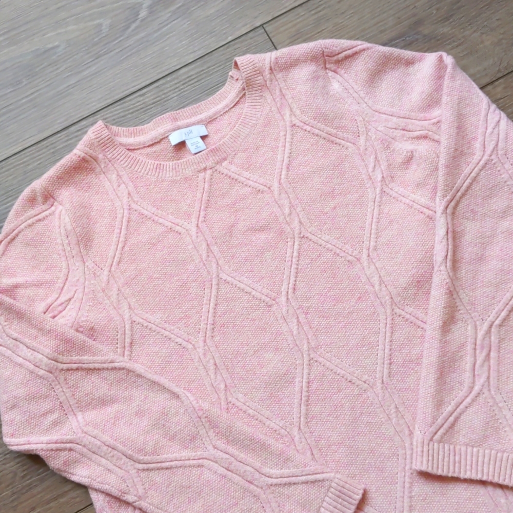 J.‎ Jill Cotton Blend Tunic Crew Neck Sweater - Pink - Hexagon Picket Knit - PXS